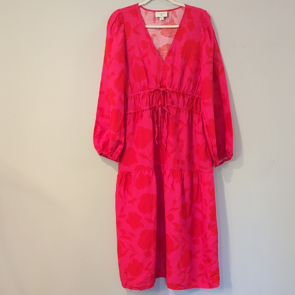 Kate Spade x Target Maxi Dress Classic Rose Linen Long Sleeve size Medium - Picture 2 of 11